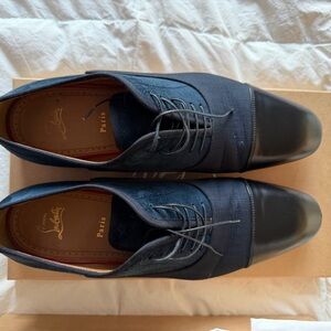 Christian Louboutin Navy and Black Lace-Up Cap-Toe Oxfords